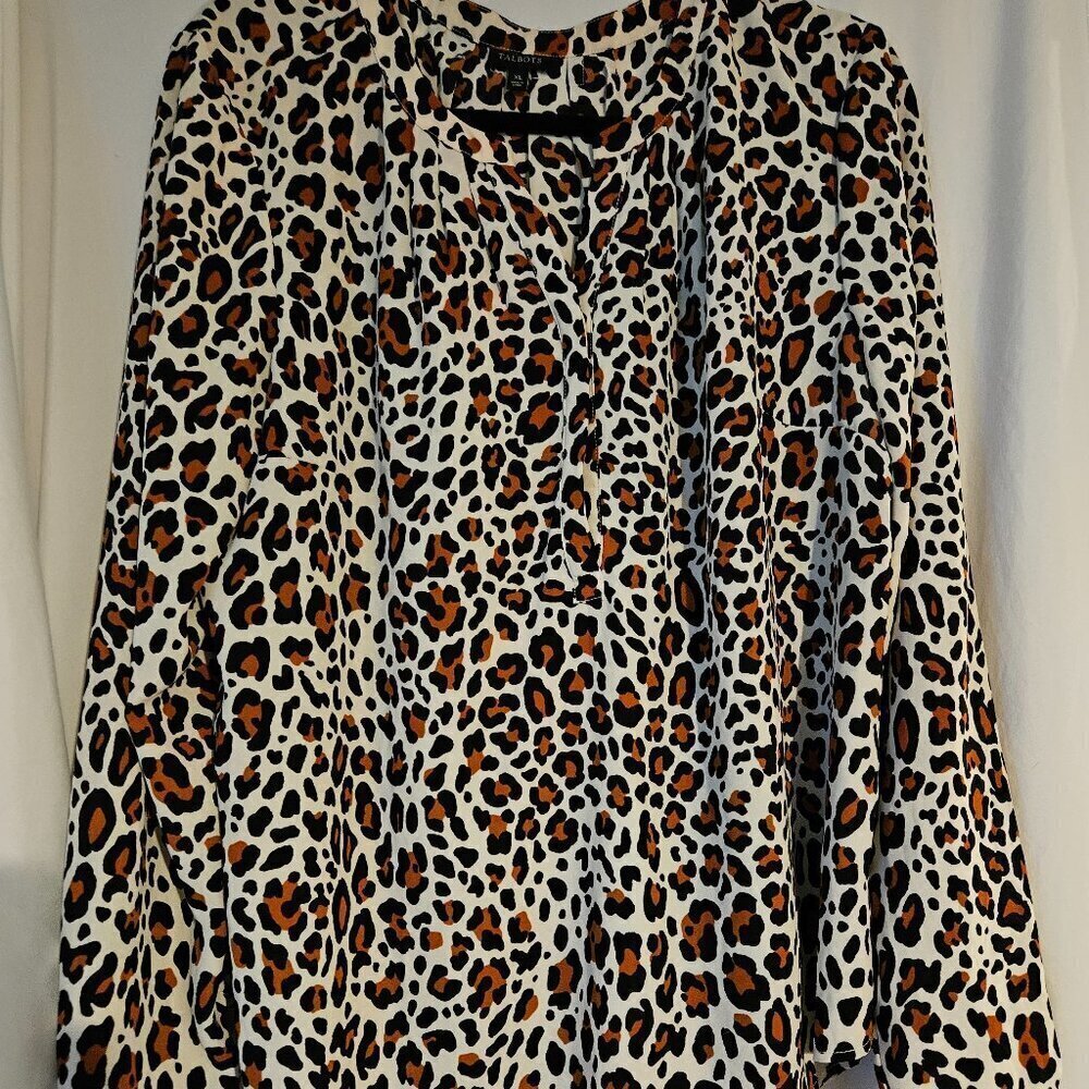 Talbots leopard print blouse pull over bohemian career Animal